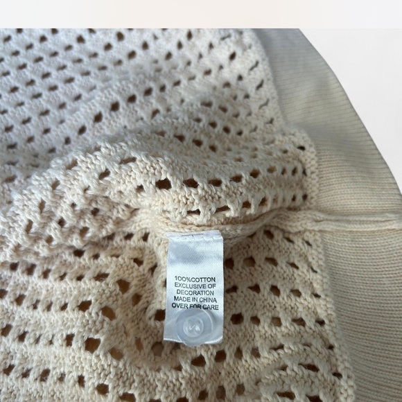 PacSun| Off White Open Knit Polo 2.0 Woven Camp Shirt Size M 100% Cotton - Picture 3 of 8